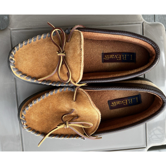 L.B. EVANS Yukon Moccasin 1131 Saddle Leather Upper Slippers shoes SZ 9M - Picture 11 of 11